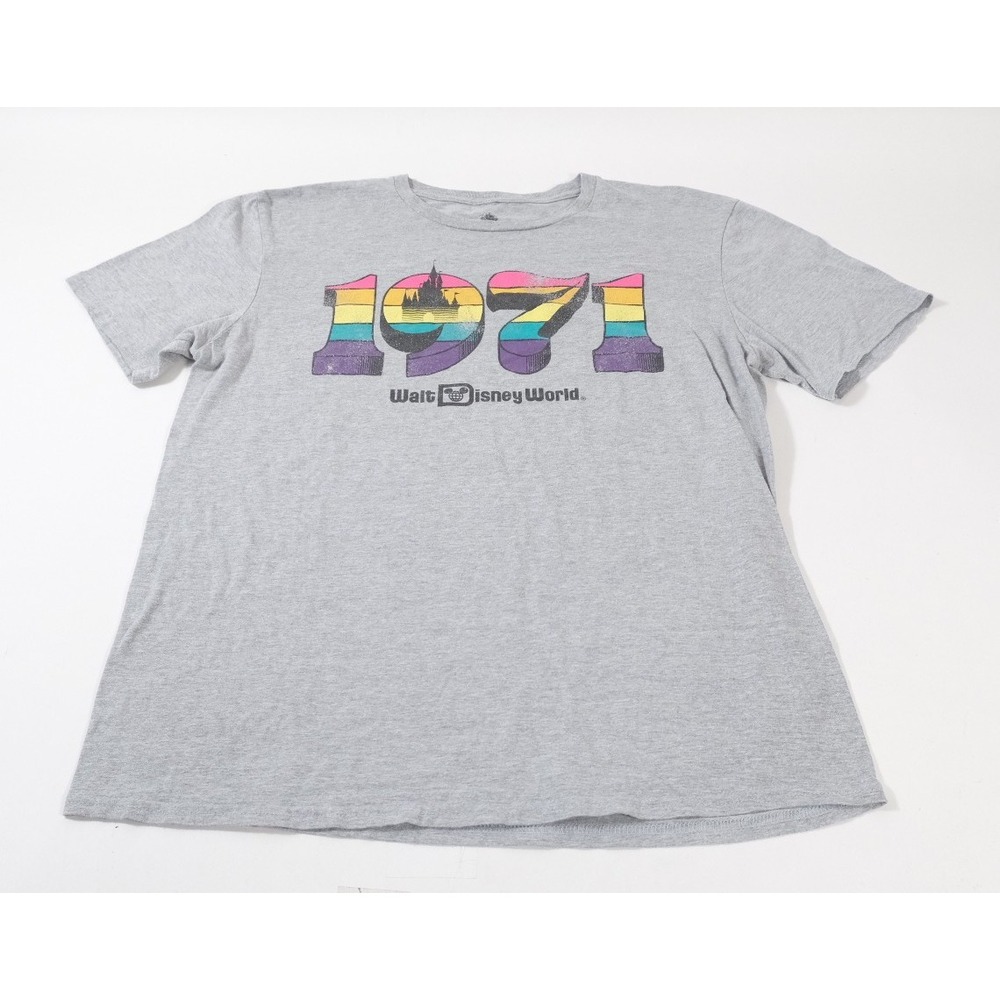 Disney T-Shirt Womens L Gray Walt Disney World 1971 Retro Rainbow Graphic‎ Tee
